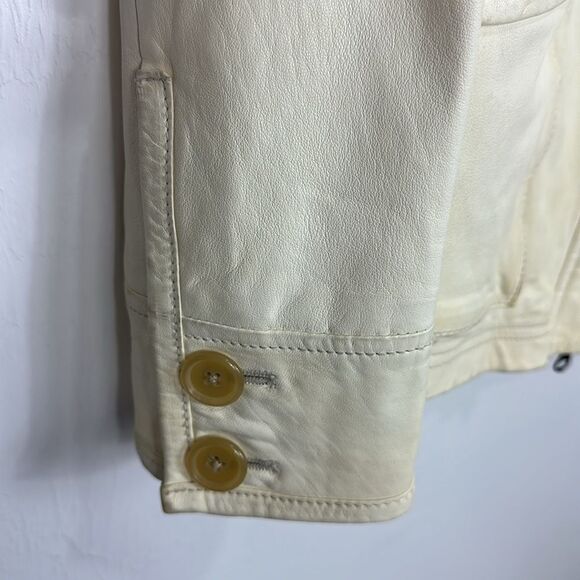 GAP Genuine Leather Full Zip Jacket With Pockets In Ivory Size M - Picture 3 of 11